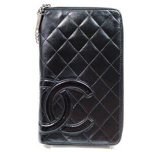 Chanel Long Wallet Black Leather 385-042725